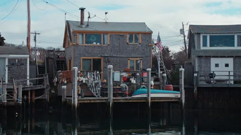 Menemsha, MA Winter 2014 House with Dock Stock Footage 54375372