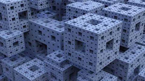 Menger sponge square structure fractal blocks futuristic background 3D illust Illustrazione stock