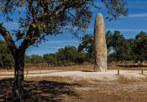 Menhir of Meada stone near Castelo de Vide in Portugal. Stock Photos