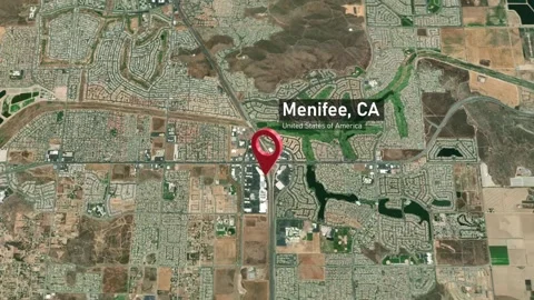 Menifee City Map Zoom (CA, USA) from Space to Earth Video stock 296005042