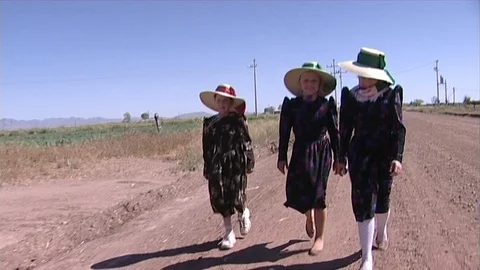 Mennonite girls going to school Video stock 101020997