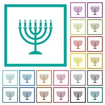 Menorah with burning candles solid flat color icons with quadrant frames Illustrazione stock