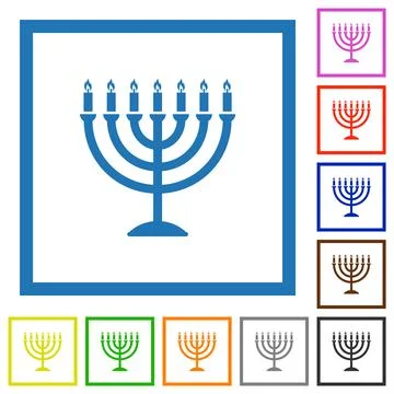 Menorah with burning candles solid flat framed icons Illustrazione stock