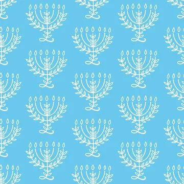 Menorah Seamless Pattern Hanukkah Background Print Stock Illustration
