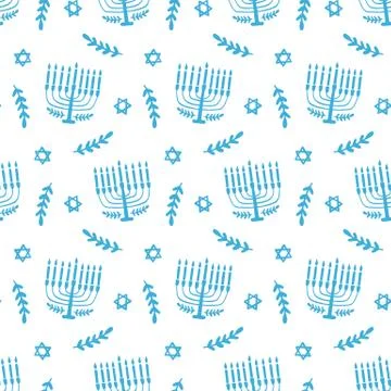 Menorah seamless pattern, isolated on white Stock Illustration