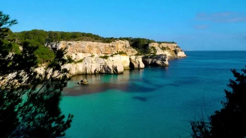Menorca, Cala Macarella, view from coastal path Video stock 73608270