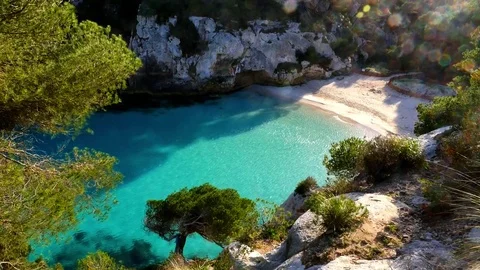 Menorca, Cala Macarelleta, view from top of a hill Stock Footage 73608276