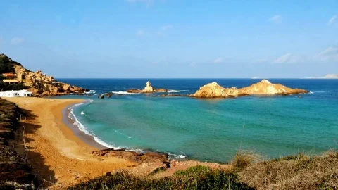Menorca, Minorca, inviting beach for a lazy day, Cala de Pregonda, Balears Stock Footage 73107617