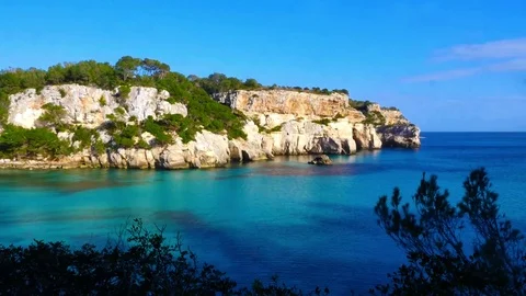 Menorca, popular path along the coast offering great views, Cala Macarella Stock Footage 73608273