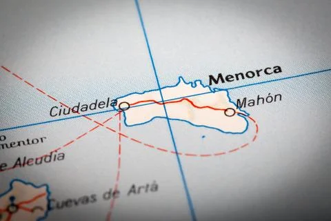 Menorca on a road map Stock Photos
