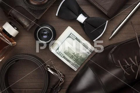 Men's accessories on the table Stock Photos