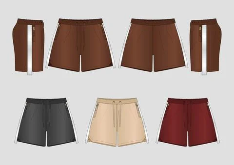 Mens Athletic Track Shorts Vector Flat Sketch Tech Pack and Colorway Templates Stock Illustration
