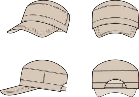 Mens baseball cap. Front, back, side. Stock Illustration