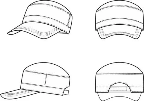 Mens baseball cap. Front, back, side. Stock Illustration