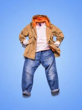 Men's casual clothes on blue background Stock Photos