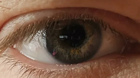 Men's eyes with the futuristic software interface. Stock Footage 94891517