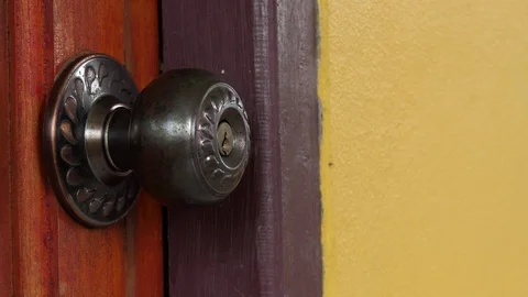 Men's hand opens door knobs. Stock Footage 90107503