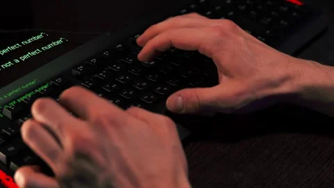Men's hands are typing on the keyboard. augmented reality Stock Footage 305634926