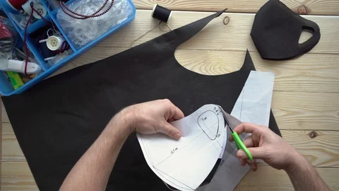 Mens hands cut out pattern mask with scissors. Stock Footage 129562700