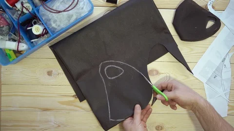 Mens hands cut out pattern mask with scissors. Stock Footage 129563839