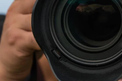 Men's hands held camera closeup Stock Photos