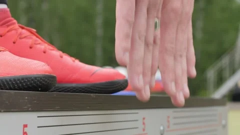 Men's hands on measuring scale during workout Stock Footage 161018240