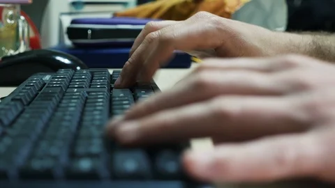 Men's hands use keyboard Stock Footage 89257581