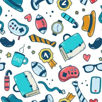 Mens items seamless pattern colored doodle sketch style Ilustración de archivo