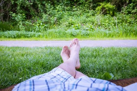Men's legs from a close-up perspective Stock Photos