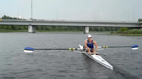 Men's Pair Rowing with Panning Stock Footage 40452454