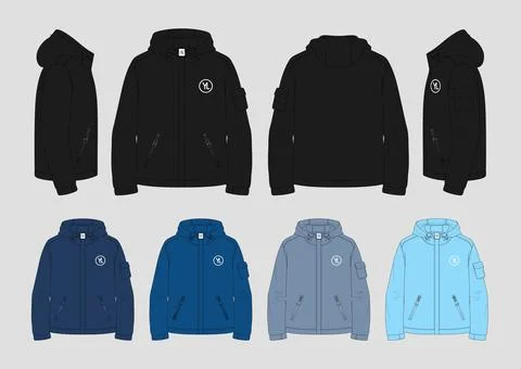 Men's Polyester Hooded Windbreaker Tech Pack Vector Design Stock Illustration