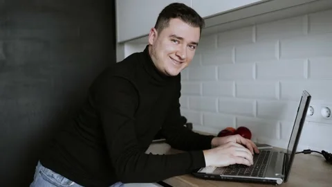 Men's portrait. Software Online Network Developer. Work at home Stock Footage 148524911