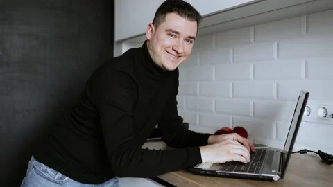 Men's portrait. Software Online Network Developer. Work at home Stock Footage 148524995