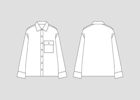 Men's Shirt Button Down Collar Cuffed Long Sleeves Shirt Relaxed Fit Shirt Stock Illustration