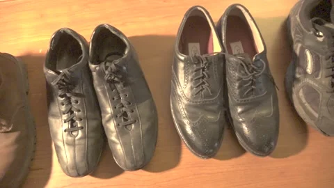 Mens shoes on display Stock Footage 229818459