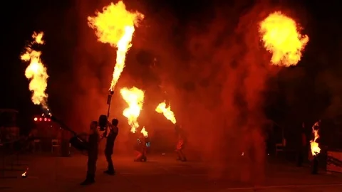 Men's show with fire Stock Footage 79156575