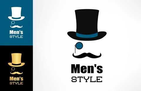 Men's style logo vector design. Top hat, monocle and mustache. Stock Illustration