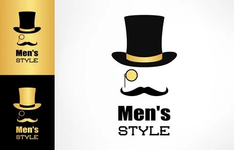 Men's style logo vector design. Top hat, monocle and mustache. Stock Illustration