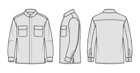 Men's utility jacket technical line art front side back Ilustração Stock