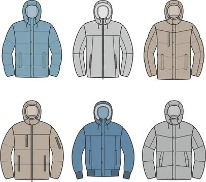 Mens winter quilted down jacket. Stock Illustration