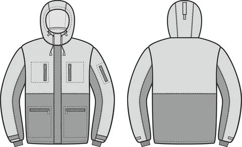 Mens winter work down jacket. Fashion CAD. Stock Illustration