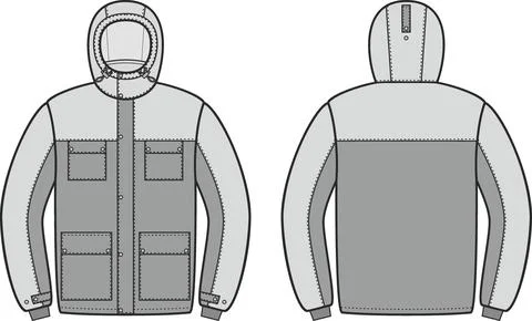 Mens winter work down jacket. Fashion CAD. Stock Illustration