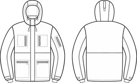 Mens winter work down jacket. Fashion CAD. Stock Illustration