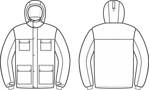 Mens winter work down jacket. Fashion CAD. Stock Illustration