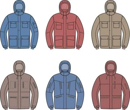 Mens winter work down jacket. Fashion CAD. Stock Illustration