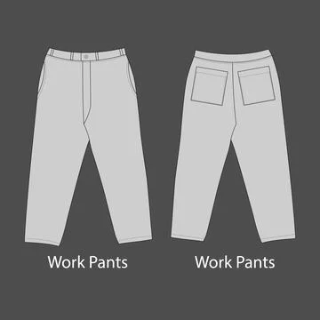 Men's work pants vector mockup set. Work pants with belt and pocket. Stock Illustration