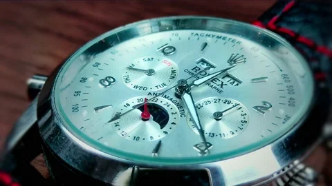 Men's wristwatch , Rolex Pointers in Motion Stock Footage 163991310