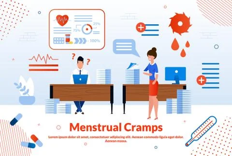 Menstrual Cramps Flat Vector Banner Template Stock Illustration