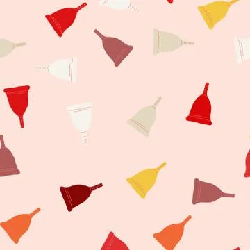 Menstrual cup seamless pattern. Menstrual cup seamless pink background. Stock Illustration