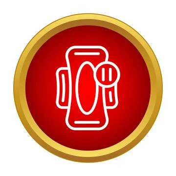 Menstrual pad icon in a red and gold circle emblem Stock Illustration